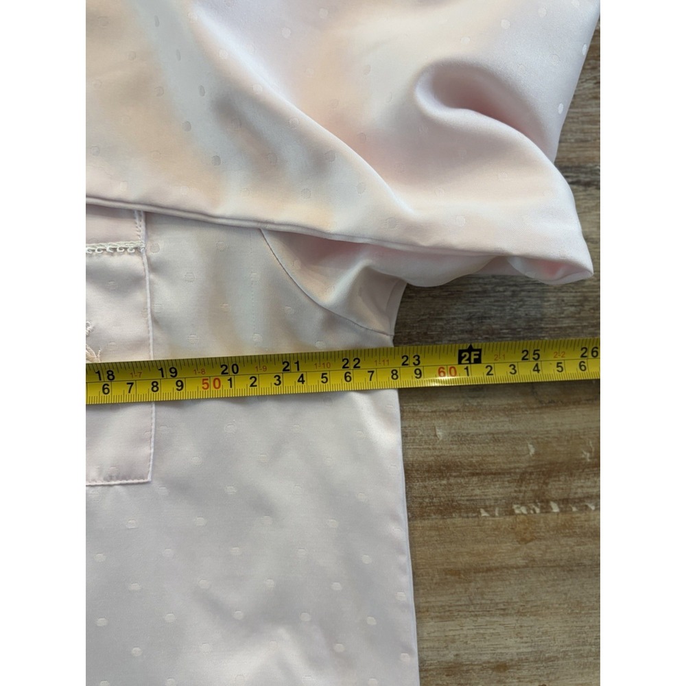 Miss Elaine Pink Nightshirt  Sz Medium Brushed Back Satin Polka Dot Nightgown - Picture 10 of 12